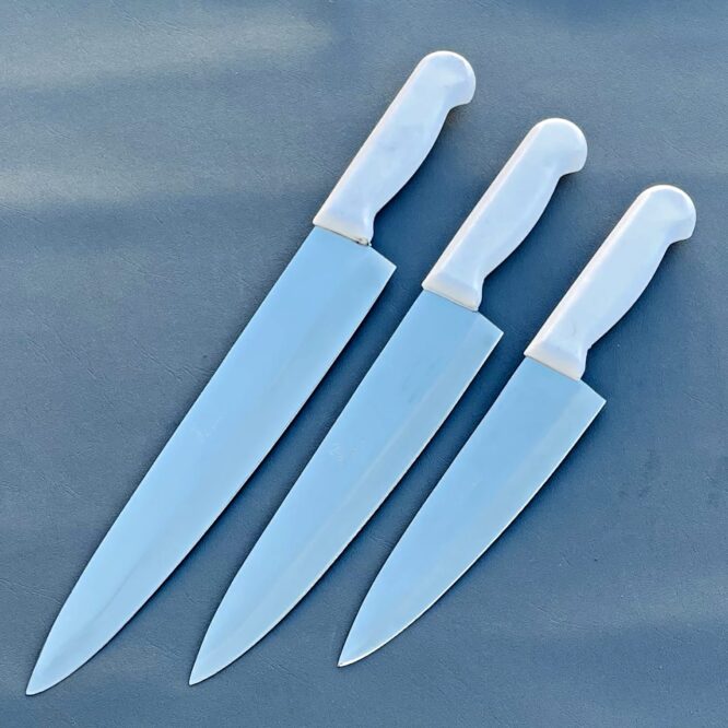 Stainless steel Qurbani knife set white moulded handle