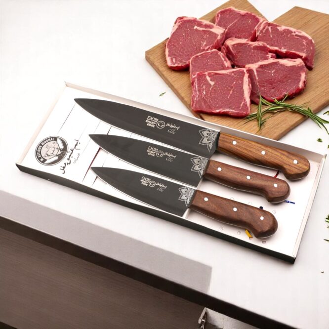 Premium Quality 3-Piece Handmade QURBANI Knife Set – High Grade Alloy Spring Steel (C75/SK5) with Rosewood Handles - Image 4