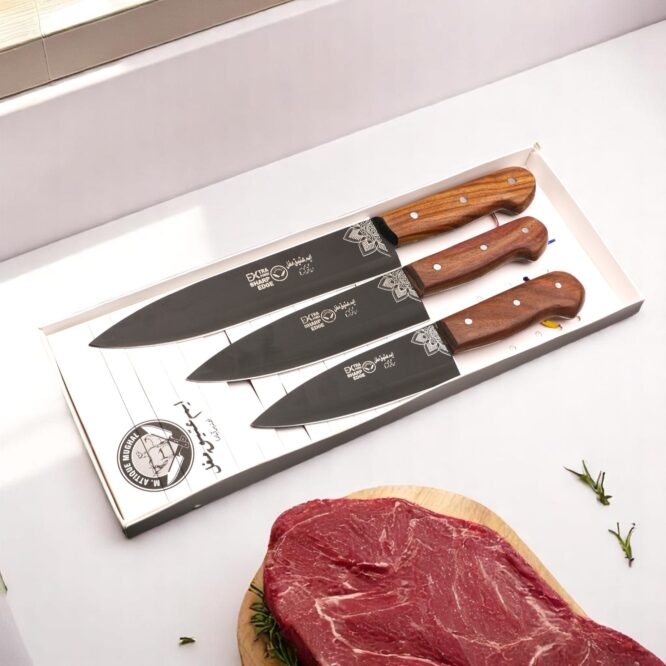 Premium Quality 3-Piece Handmade QURBANI Knife Set – High Grade Alloy Spring Steel (C75/SK5) with Rosewood Handles - Image 5