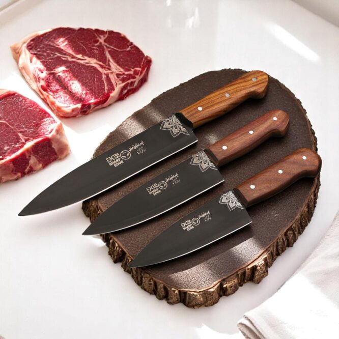 Premium Quality 3-Piece Handmade QURBANI Knife Set – High Grade Alloy Spring Steel (C75/SK5) with Rosewood Handles - Image 7